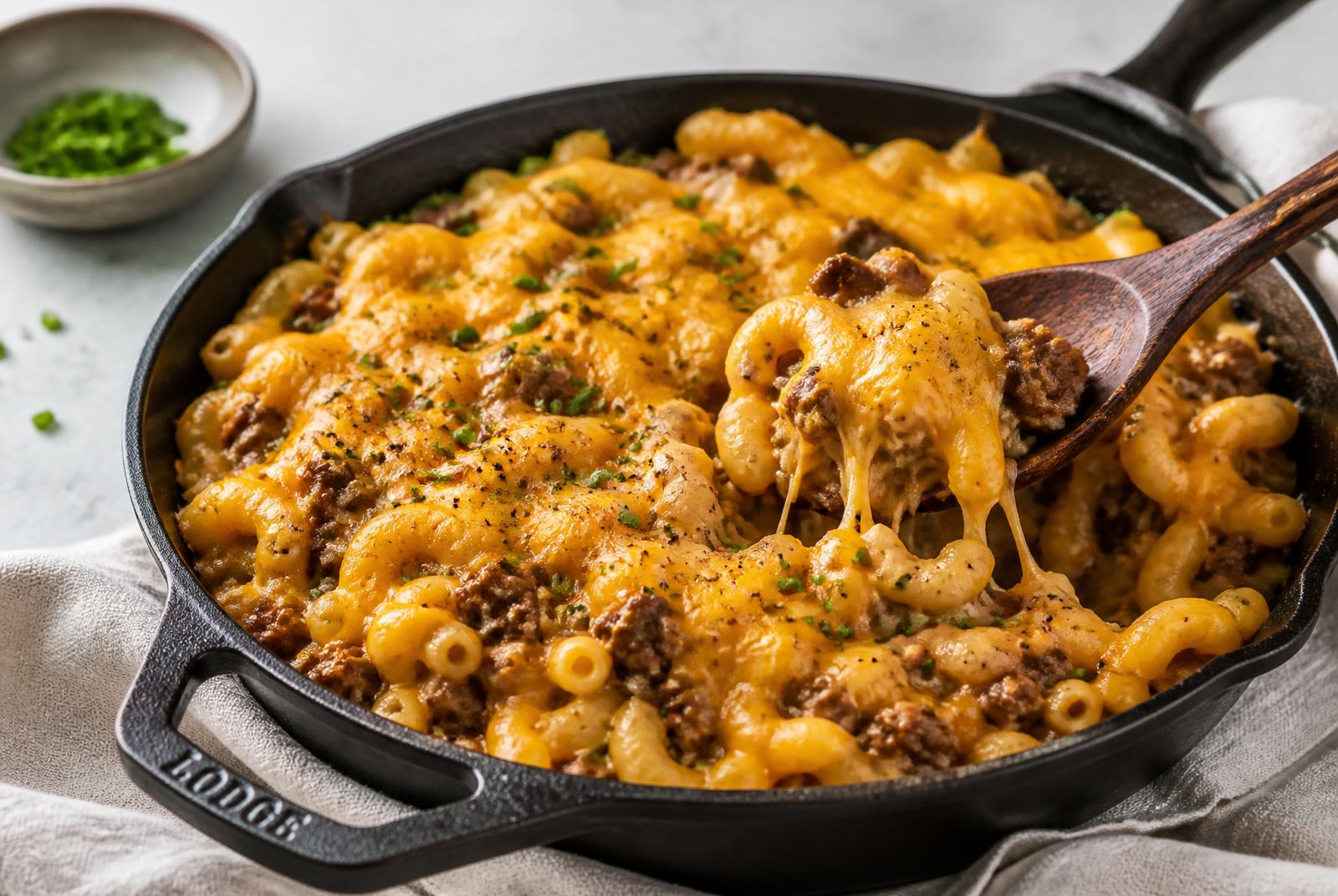 Skillet Beef and Cheddar Macaroni